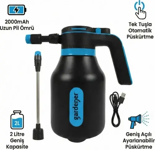 Gardener 165512 Şarjlı Sprey 2 Litre (UZUN PÜSKÜRTME UCU VE ŞARJ KABLOSU HEDİYELİDİR)