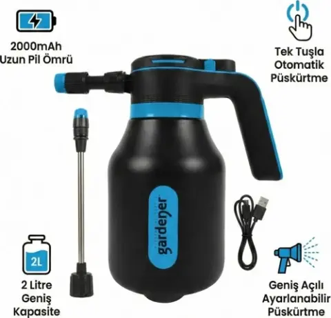 Gardener 165512 Şarjlı Sprey 2 Litre (UZUN PÜSKÜRTME UCU VE ŞARJ KABLOSU HEDİYELİDİR)