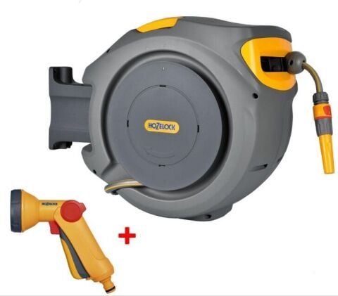 Hozelock 2403-3535H Duvara Monte 30 m Hortumlu Otomatik Geri Sarmalı Hortum Toplama Makara Seti +  2672H Duş Başlıklı Hortum Tabancası HEDİYELİ