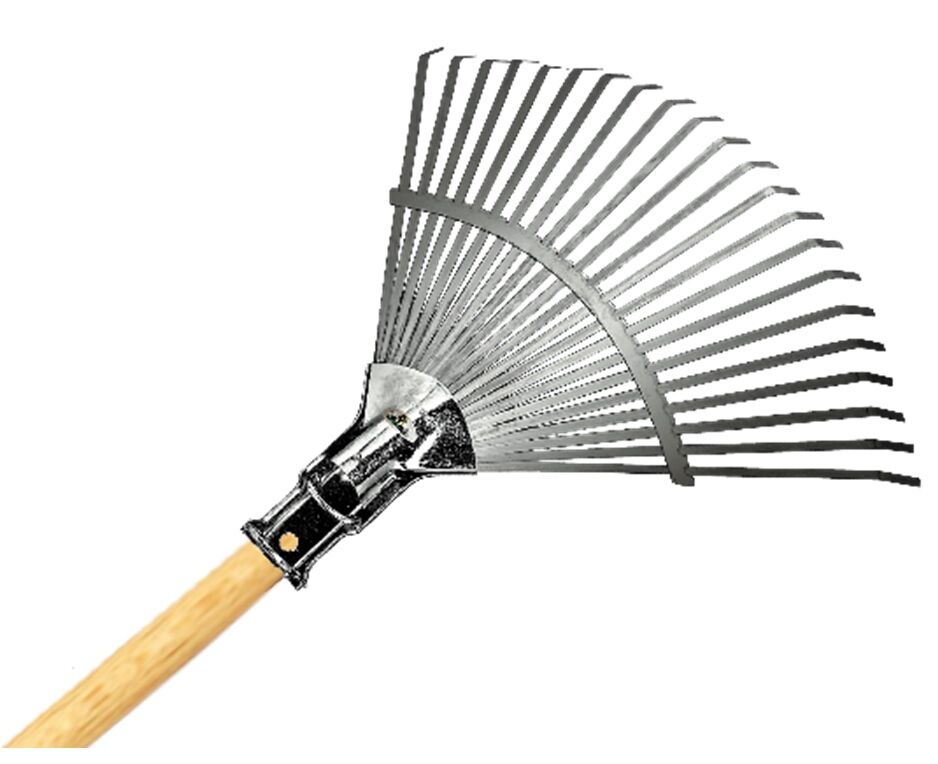 Raco 53736 Ahşap Saplı Ayarlı Kelepçeli Metal Çim ve Yaprak Toplama Tırmığı 30-45 CM