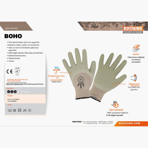 Rostaing BOHO-IT07 Hafif Bahçe İşleri Eldiveni No:7