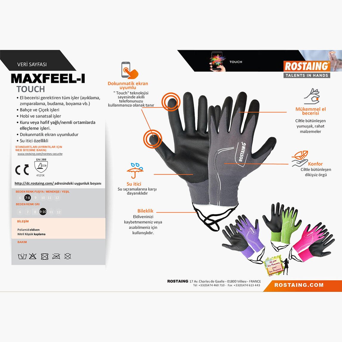 Rostaing MAXFEEL-IT09-10 Bahçe/Genel Kullanım Eldiven No:9-10