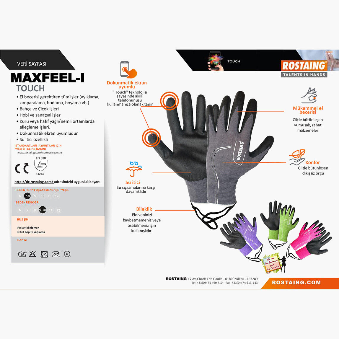 Rostaing MAXFEEL-IT09-10 Bahçe/Genel Kullanım Eldiven No:9-10